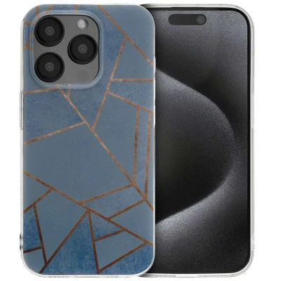 Afbeelding van Apple iPhone 15 Pro Hoesje Siliconen en TPU (zacht) iMoshion Softcase/Backcover Blue Graphic Telefoonhoesje