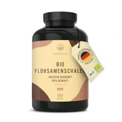 Afbeelding van Bio Vlozaadschillen 360 vegan capsules (750 mg) 4500 mg per dag 88% vezels 99% zuiver laboratoriumgetest uit India geproduceerd in Duitsland TRUE NATURE®