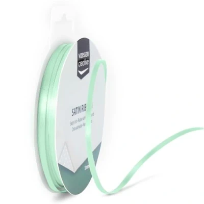 Afbeelding van Vaessen Creative 301002 0017 Satijnen lint pastelgroen, 3 mm x 10 meter, lint, decoratief cadeaulint en stoffen voor bruiloft, doop verjaardagscadeaus,