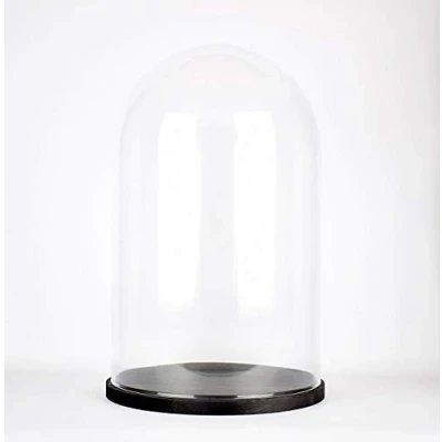 Afbeelding van EMH Handgemaakte Mondgeblazen Clear Circulaire Glazen Display Cloche Bell Jar Dome Met Zwarte Basis 40 cm