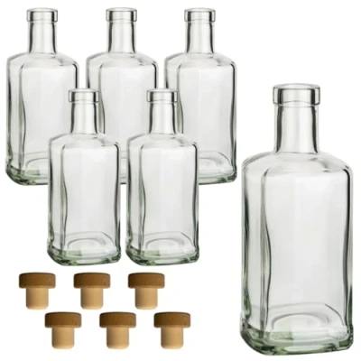 Afbeelding van gouveo Set van 6 glazen flessen 500 ml Apotheker Vierkant met Kurk (HGK) fles 0,5 l om te vullen en weg geven Lege voor gin, likeur, olie, azijn (AFET500HGK)