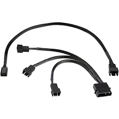 Afbeelding van Poppstar Fan kabel Set 12V (15cm 2 pins Y 1x Molex Connector naar 3x (m) + 30 cm 3 Verlengkabel) Aansluiting van Processor &amp; Fans op Voeding