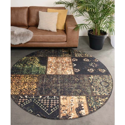 Afbeelding van Rond Patchwork Vloerkleed Fade No.1 Olijfgroen 76 Cm