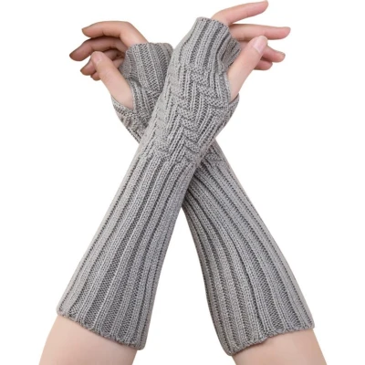 Afbeelding van Winkrs© Vingerloze Handschoenen Dames Grijs Lange Gebreide Polswarmers/Armwarmers
