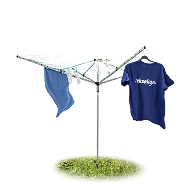 Afbeelding van Relaxdays droogmolen wasmolen met grondanker lijnlengte 49 m droogrek kleding buiten