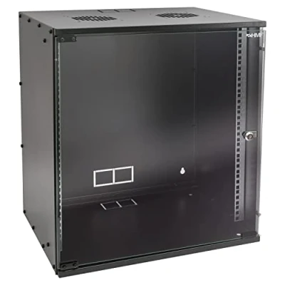 Afbeelding van HMF 65712 02 netwerkkast, serverkast 19 inch 12 HE 400 mm diepte glazen deur zwart
