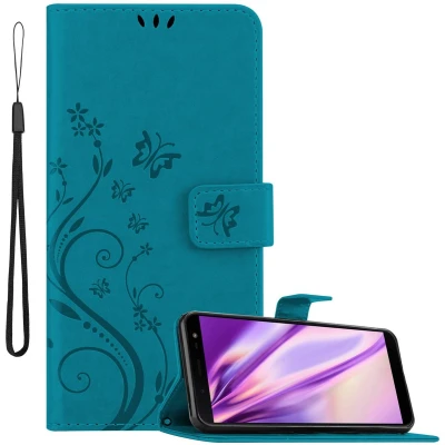 Afbeelding van Cadorabo Hoesje geschikt voor Samsung Galaxy J6 2018 in Bloemen BLAUW Beschermhoes Case Cover magnetische