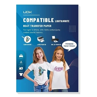 Afbeelding van UIOK strijkfolie om te bedrukken, transferpapier, voor licht textiel, A4 x 15 vellen, transferpapier op strijken, T shirtfolie handbeschilderde inkjetprinter