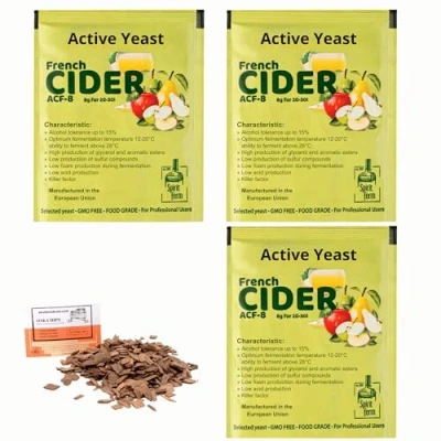 Afbeelding van 3 x Franse cidergist 8 g/25 l + eikenchips 20 g gist voor de gisting van cider, appel en peer, wijngist