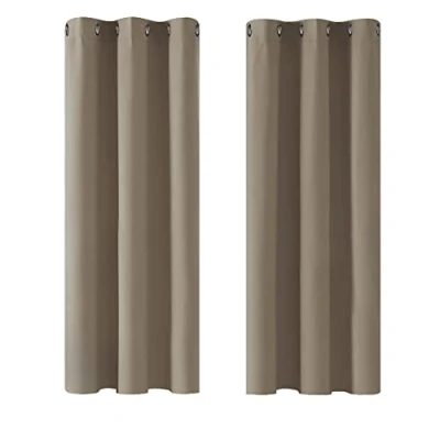 Afbeelding van Deconovo Warmte isolerende verduisteringsgordijnen, modern design met oogjes, gordijnen voor jongensslaapkamer, 107 x 138 cm (breedte hoogte), taupe, 2 stuks