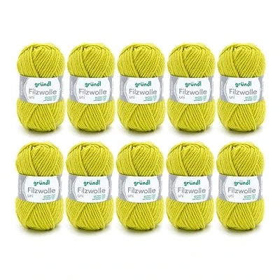 Afbeelding van Gründl Viltwol uni (wol voor vilten, breien en haken, garen van 100% scheerwol, 50 g / m, naalddikte: 8 9, 10 x g), limoen, 31 32 7,5 cm