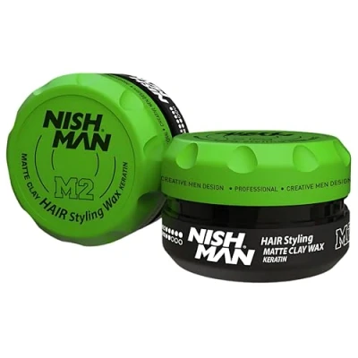 Afbeelding van Nishman Haar Styling Matte Wax 150ML Langdurige, Sterke Hold en Finish Perfecte Haarwax voor Stijl Textuur (150ML, M2 Clay Keratin)