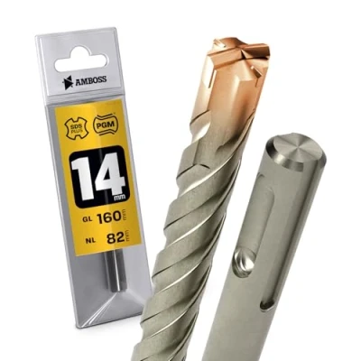 Afbeelding van Amboss Werkzeuge SDS Plus hamerboor, 4 x snijkanten, PGM, diameter van 14,0 mm 82 mm, hardmetaal, professionele boor steenboor, gewapend beton, metselwerk, baksteen, kalkzandsteen