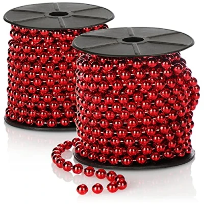 Afbeelding van COM FOUR® 2x parelslinger voor in de kerstboom kerstboomversiering parellint kerstversiering trouwdecoratie rood 20 m