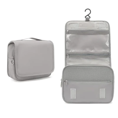 Afbeelding van Kono Reizen hangende toilettas voor dames en heren, waterdichte multifunctionele toiletartikelen, make up uptassen met ophanghaak, uptas volledige container, Grijs, Klassiek,