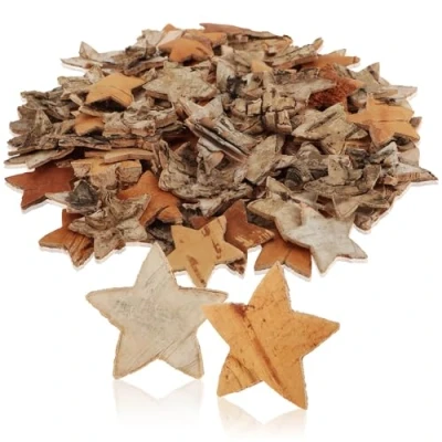 Afbeelding van COM FOUR® 100 delige decoratieset sterrenstrooier confetti voor bruiloften en feesten van berkenhout accessoires doe het zelf projecten (100x sterberkenschors)