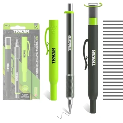 Afbeelding van Tracer Pro Series Precision Pencil met 24 x vervangende 1,3 mm loodjes en siteholsters. Alles in één aluminium precisiemarkeerset
