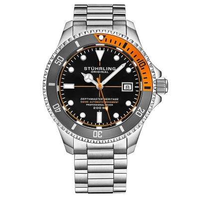Afbeelding van Stührling Swiss Automatic Depthmaster Heritage 883H 42mm Diver Horloge Tot 200 meter waterbestendig roestvrijstalen kast, zwarte wijzerplaat, armband