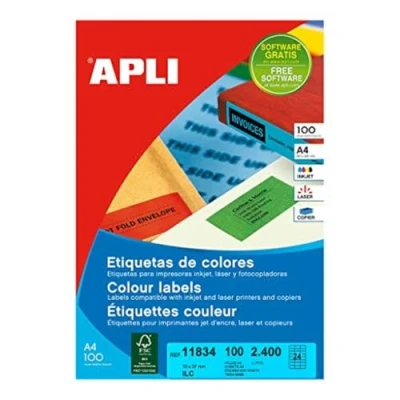 Afbeelding van Apli Gekleurde Etiketten Ft 70 X 37 Mm (b H), Geel, 2.400 Stuks, 24 Per Blad Etiket