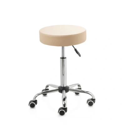 Afbeelding van Ergonomische tabouret op harde wieltjes chroom frame middelhoge gasveer beige ZenGrowth