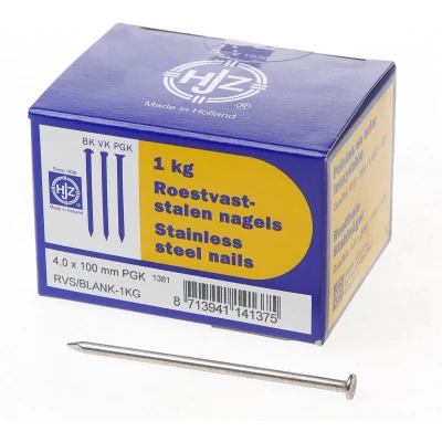 Afbeelding van Hjz RVS nagels plat geruite kop 4.0 x 100mm 1kg