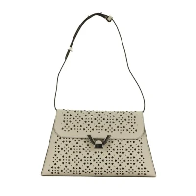 Afbeelding van COCCINELLE Leren Schoudertas Dew Cow Perforation Handbag Blanco Crème