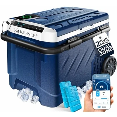 Afbeelding van KESSER® Compressor Koelbox 51 liter 2in1 Dual Zone Koeler &amp; Vriezer met 2x Koelelementen Elektrische Vriesbox LED Touch Control 12/24V 230V Frigobox Koelen tot 20 C voor Auto en Kamperen Marineblauw