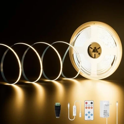 Afbeelding van PAUTIX COB LED Strip set Warmwit 3000K,10m 480leds/M 24V dimbaar met RF afstandsbediening en voeding, CRI90 flexibel onderbouwlamp voor thuis,do ehet zelfdecoratie,Timerfunctie