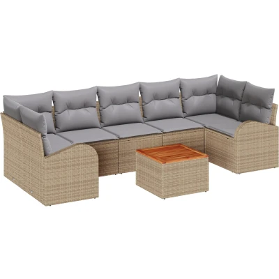 Afbeelding van vidaXL 8 delige tuinbankset met kussens Beige Poly Rattan Acacia