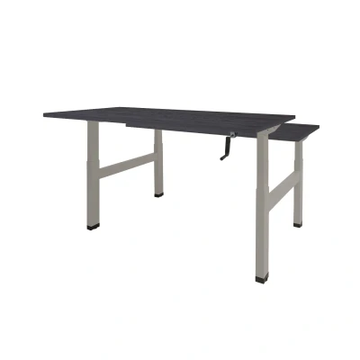 Afbeelding van Dextro zit/sta hoogte slinger verstelbare Duo werkplek, bladmaat 2 x 180 80 cm., frame kleur aluminium RAL 9006 blad 25 mm. melamine Schaduwzwart