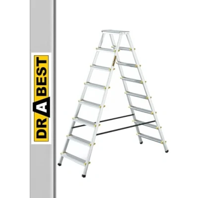 Afbeelding van DRABEST ladder PRO serie trapladder 8 treden Opvouwbaar Dubbelzijdige Max. 150 kg TÜV certificaat