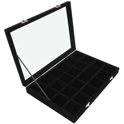 Afbeelding van Belle Vous Zwart Velours Sieraden Organizer Display Case met 24 Secties &amp; Glazen Deksel Grote Stapelbare Doos Tray Aanpasbare Opslag Rasters voor Ringen, Kettingen, Armbanden, Oorbellen Horloges