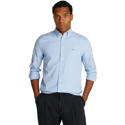 Afbeelding van Tommy Hilfiger FLEX Gingham Shirt Overhemd, Heren, Maat: Small, Sweet blue/optic white