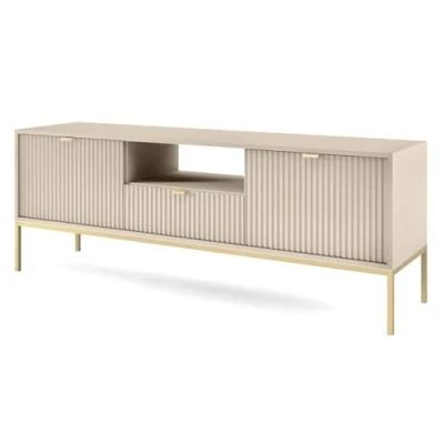 Afbeelding van Selsey Vellore TV meubel met geprofileerde fronten Gouden frame 154 cm Beige