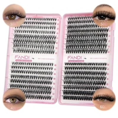 Afbeelding van FANDIQ individuele wimpers, 640 stuks, natuurlijke clusterwimpers, 30D+40D+50D+60D, pluizige doe het zelf wimperextensions voor beginners