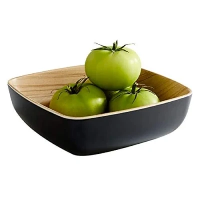 Afbeelding van APS &quot;Frida&quot;, bijna onbreekbare melamine kom, stabiele kunststof 16,5 x 5,5 cm, cornflakes saladeschaal, stapelbaar, houtlook binnenkant, zwart, vaatwasmachinebestendig