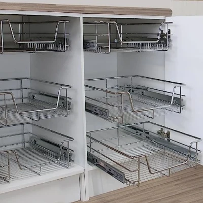 Afbeelding van 6 x KuKoo Schuiflade opbergmand Keukenkast Losse Kast Lade Met Laderails Organizer Rek Opbergsysteem SET 50cm