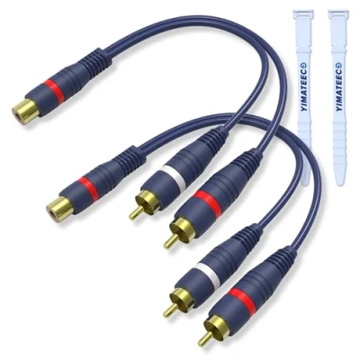 Afbeelding van YIMATEECO RCA kabel Jack Audio Adapter Splitter, 15CM 1 Vrouw naar 2 Mannelijke Subwooferkabel voor Actieve Subwoofer, AV, Audio, Auto Subwoofer (RCA Y kabel, 2Pack, Blauw)