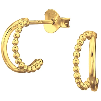 Afbeelding van JoyS Zilveren oorringen 10 mm stud dubbele ring met bolletjes / balletjes oorbellen 14k goudplating goldplated