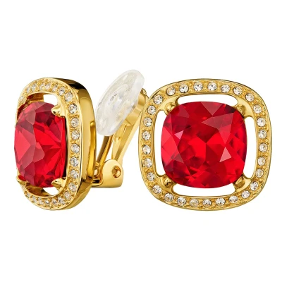 Afbeelding van Traveller Clip Oorbellen Oorclips Dames Goudkleurig Kristal Rood Vierkant Verguld 22kt 157620