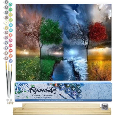 Afbeelding van Figured&#039;Art Schilderen op Nummer Volwassenen canvas De 4 seizoenen Handwerk acrylverf Kit DIY Compleet 40x50cm met houten lijst