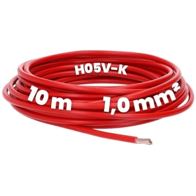 Afbeelding van Kalitec 10 meter H05V K 1 mm² rode bedradingsleiding flexibel, aderleiding pvc enkele kabel, strengen mm², bedrading fijne draden, kabel eendradig, vlamvertragend