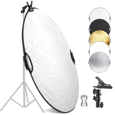 Afbeelding van NEEWER Lichtreflector van 80 cm met klem en handgrepen, 5 in 1 opvouwbare multi disc fotografiereflector doorschijnend/zilver/goud/wit/zwart 3/8&quot; draad voor studio buitenverlichting, RF 80II