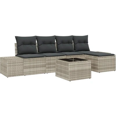 Afbeelding van vidaXL 6 delige tuinfankset met kussens grijs poly rattan