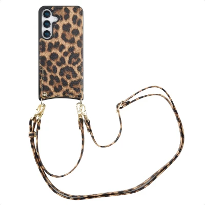 Afbeelding van Selencia Hoesje Geschikt voor Samsung Galaxy S25 met Pasjeshouder Nova Backcover koord en pashouder Leopard