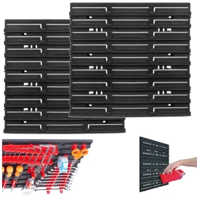 Afbeelding van Kistenberg Set van 2 wandplanken voor stapelboxen, opbergbakken, opbergdozen, assortimentsdoos, gereedschapswand, wandplaat, wandplaat (uitbreidbaar, kunststof, zwart, 386 x 18 390 mm)
