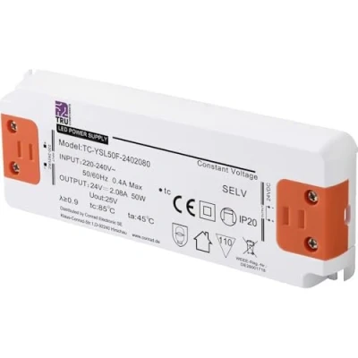 Afbeelding van TRU COMPONENTS TC YSL50F 2402080 LED transformator Constante spanning 50 W 2.08 A 24 V/DC Geschikt voor meubels, Oversp