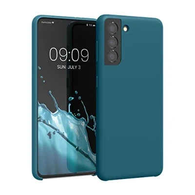 Afbeelding van kwmobile telefoonhoesje geschikt voor Samsung Galaxy S21 Hoesje met siliconen coating Smartphone case in mat petrol