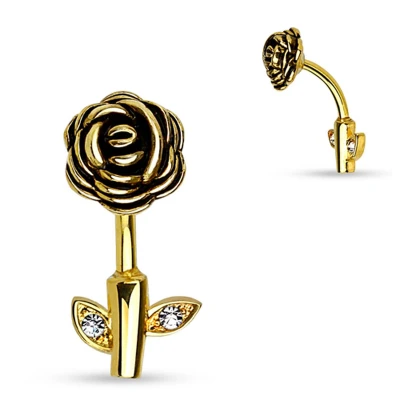 Afbeelding van Navelpiercing roos op stam gold plated 14kt.