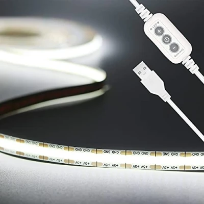 Afbeelding van PAUTIX USB 5V LED strip wit 6000K,2M/640LEDs dimbaar COB stripverlichting CRI90+,flexibele licht voor tv achtergrondverlichting,spiegel,kast,kledingkast,doe het zelfverlichting